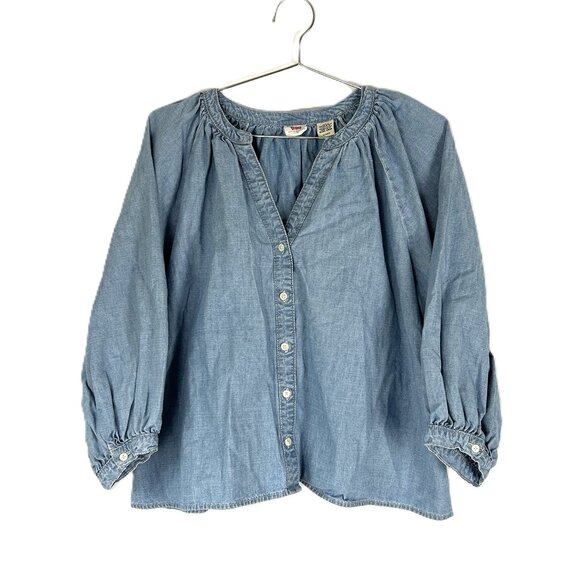 Levi’s Chambray Lainey Balloon Sleeve Blouse A4887-0004 XL - Picture 1 of 4